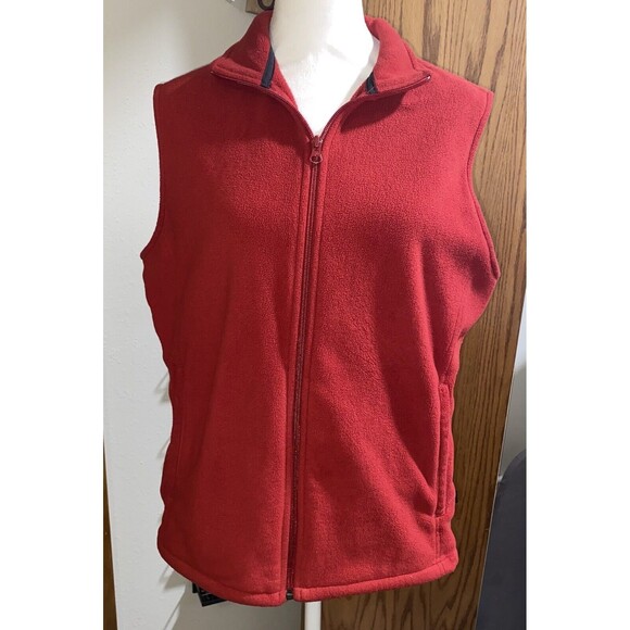 Woolrich Andes Fleece Vest Women's Large Red Mock Neck Pockets Outdoors Holiday - Picture 1 of 11